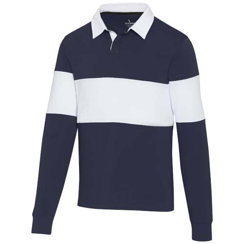 Sweatshirt rugbymen personnalisable coton bio unisexe - Clyde Marine et Blanc